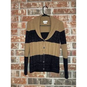 Van Heusen Striped Cable Knit Cardigan XS Button Front Collared Preppy Neutral